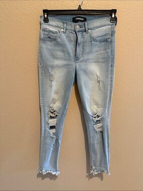 Express Skinny Ripped Light Blue Jeans